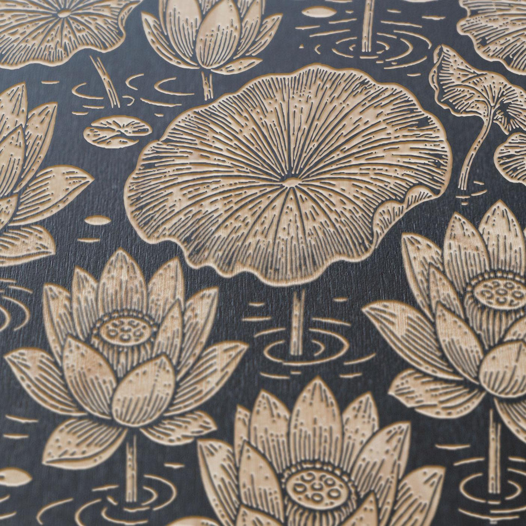 Lotus and Lily Pads Engraved Birch Art Panel