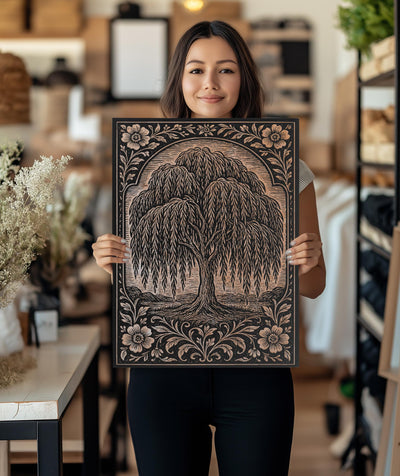 Willow Tree Engraved Birch Illustration