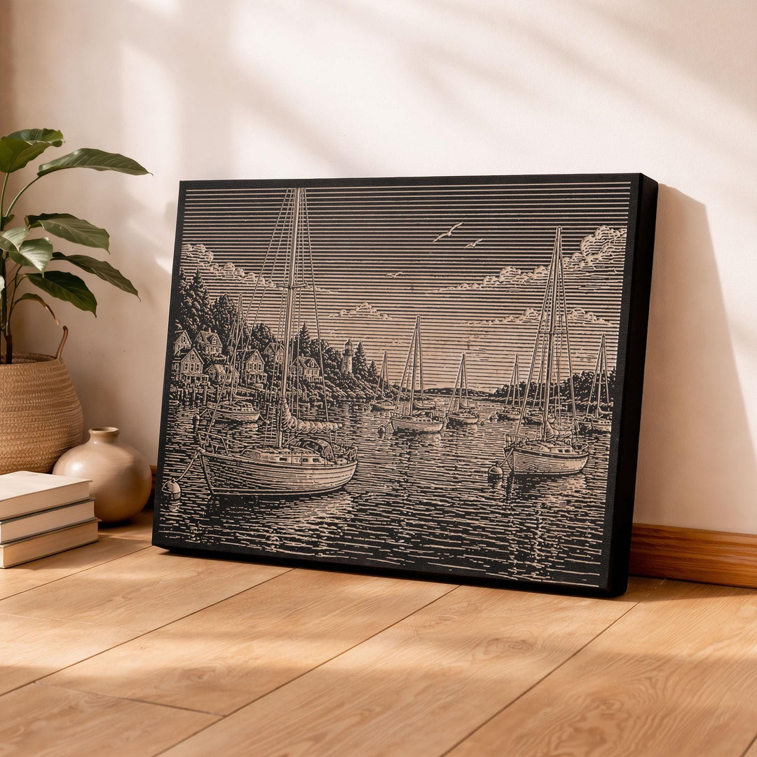 Calm Harbor Engraved Illustration