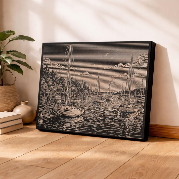 Calm Harbor Engraved Illustration