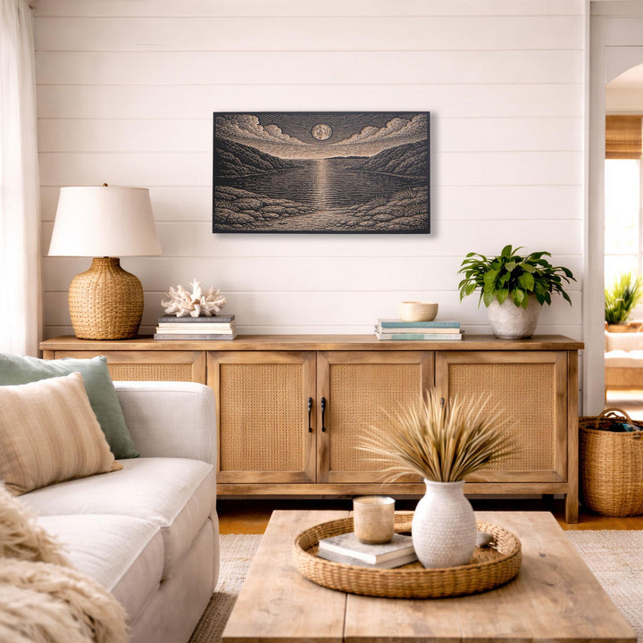 Moonlit Tidal Inlet Engraved Birch Art Panel