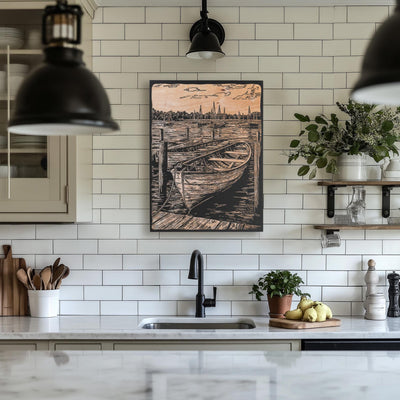 Wooden Row Boat in Marina Wall Art