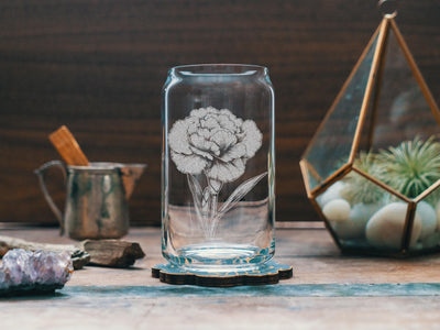 Carnation Glasses | Personalized Whiskey, Wine & Beer Etched Glassware, Flower Gifts for Her, Farmhouse Summer Décor, Country Style Accents