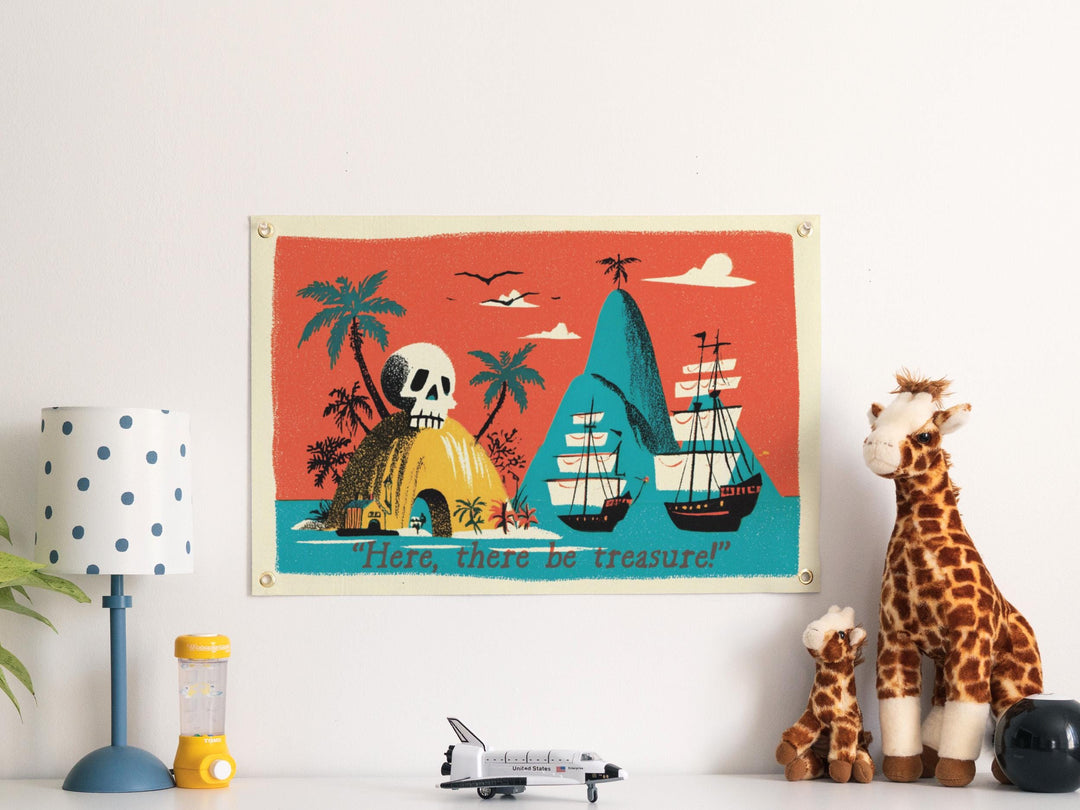Pirate Treasure Island Scene Felt Poster Banner