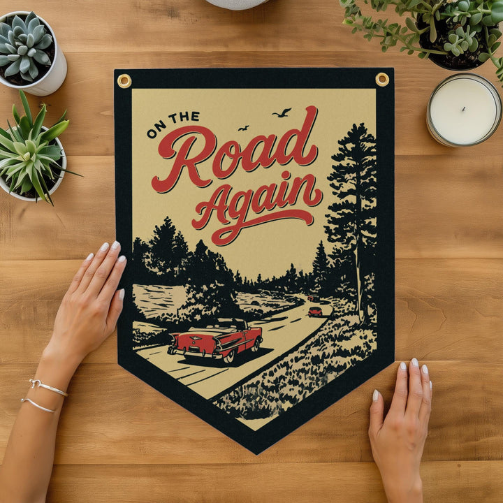 On The Road Again Felt Camp Flag