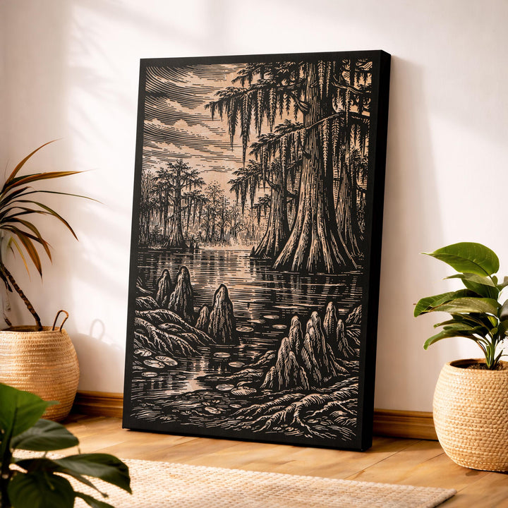 Misty Cypress Swamp Engraved Birch Art Panel