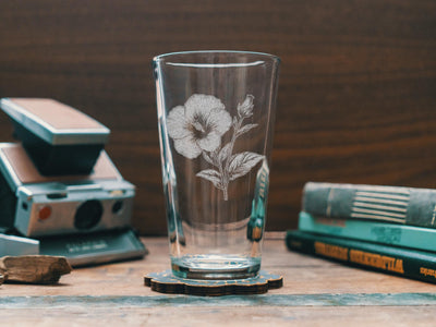 Hibiscus Glasses | Personalized Whiskey, Wine & Beer Etched Glassware, Flower Gifts for Her, Farmhouse Summer Décor, Country Style Accents