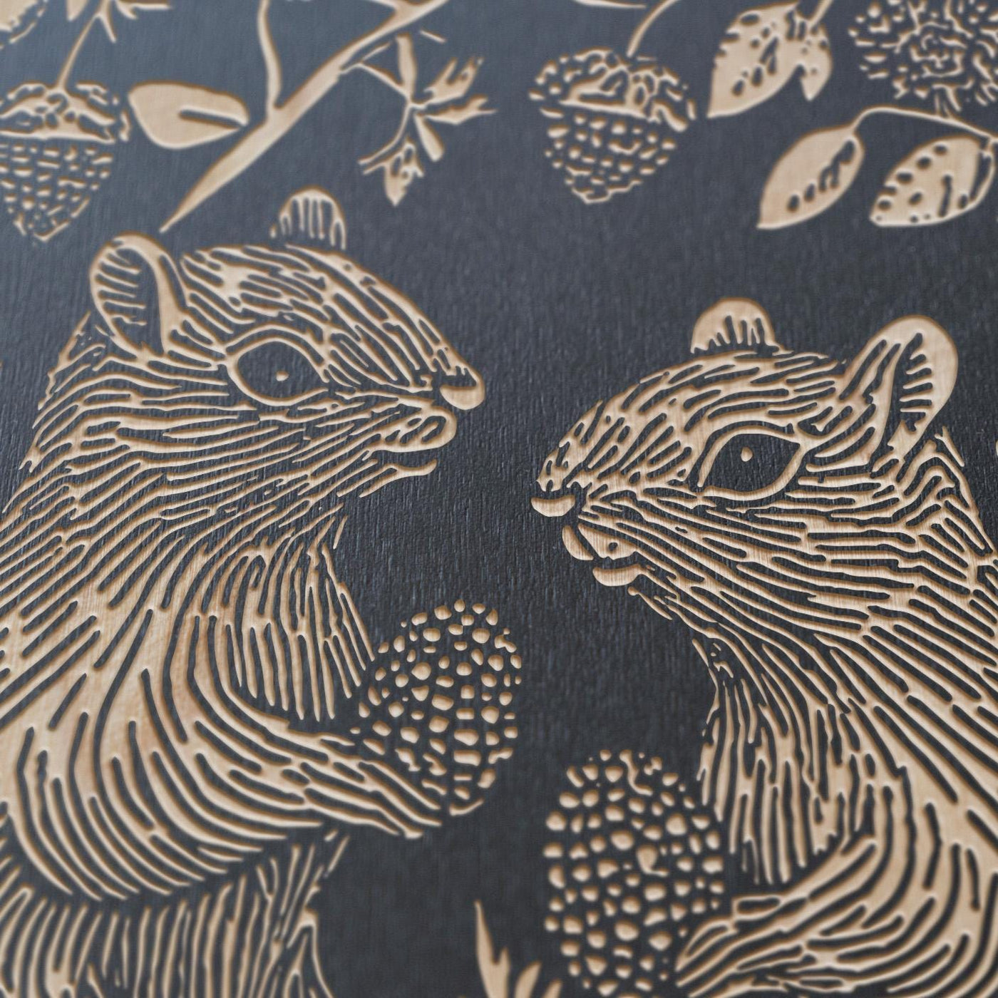 Squirrel Couple Engraved Birch Wood Panel