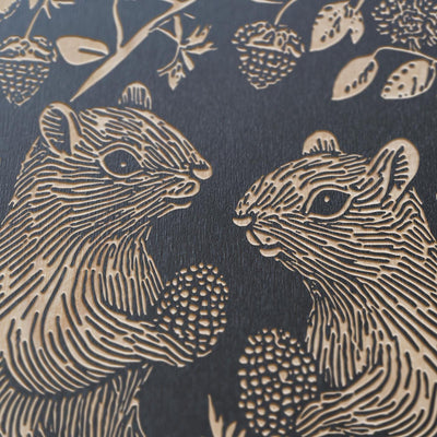 Squirrel Couple Engraved Birch Wood Panel