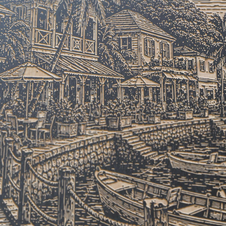 Barbados Seafront Engraved Birch Art Panel
