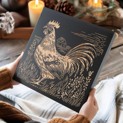 Farm Rooster Engraved Wood Wall Art Panel