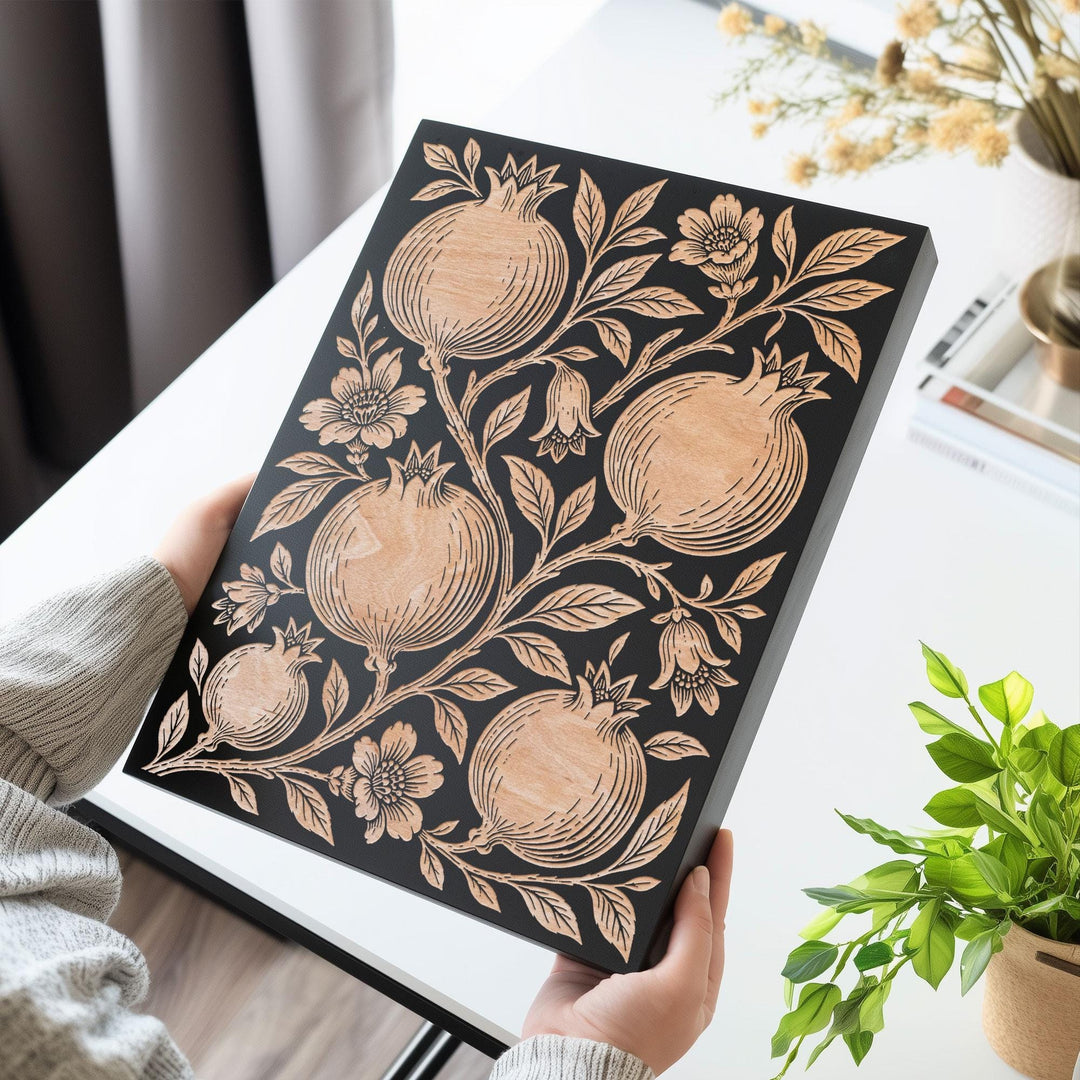 Pomegranate Engraved Birch Art Panel