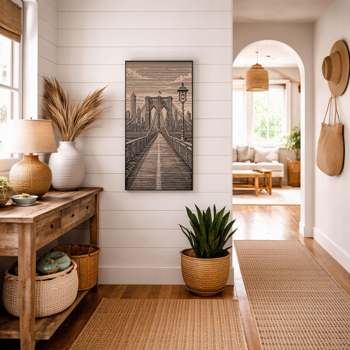Brooklyn Bridge Walkway Engraved Birch Art Panel
