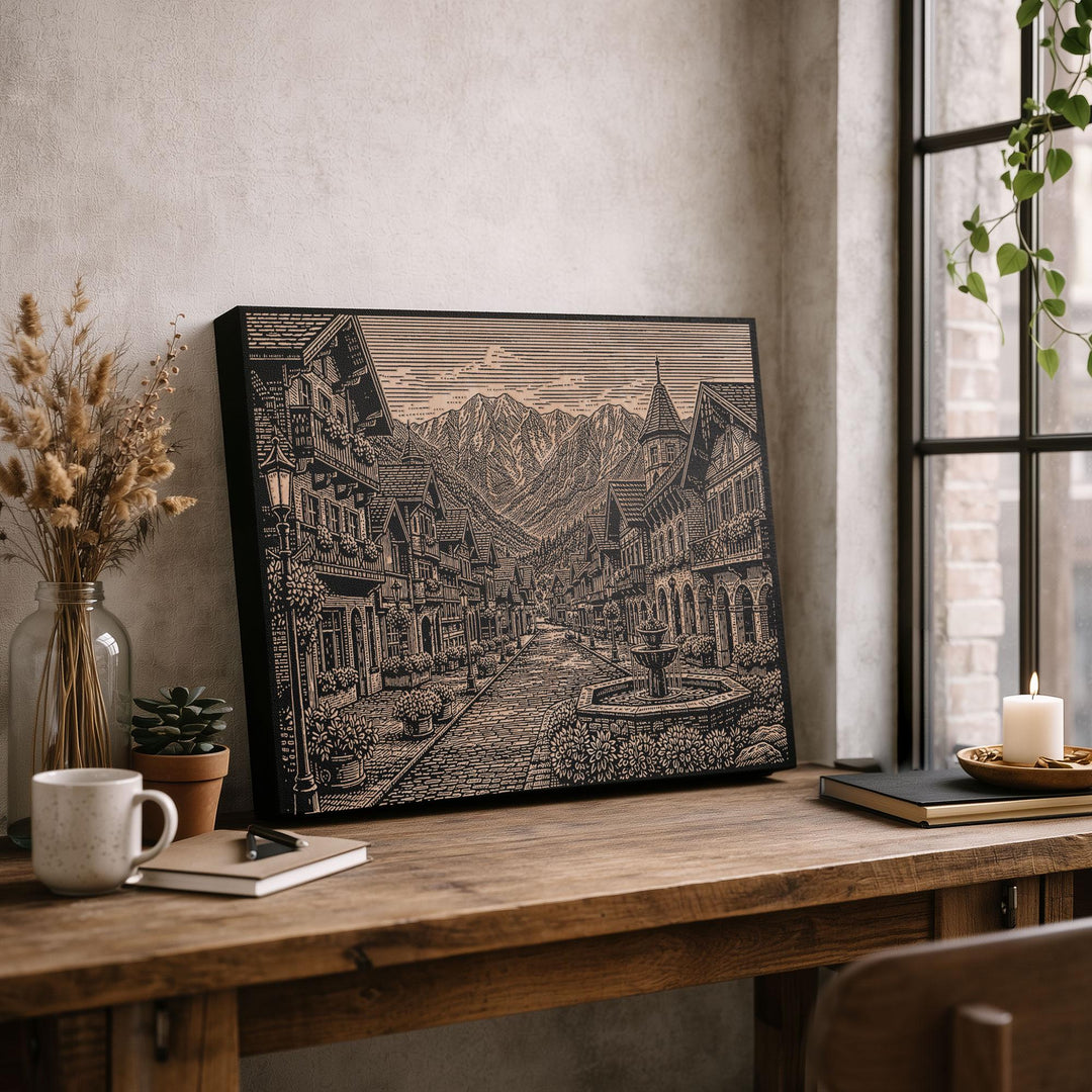 Leavenworth Alpine Village Engraved Birch Art Panel