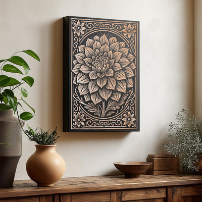 Dahlia Bloom Engraved Birch Illustration