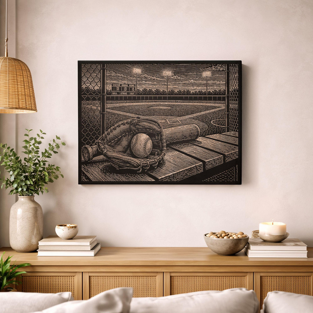 Little League Field Engraved Illustration