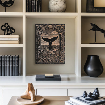 Whale Tail Engraved Birch Illustration