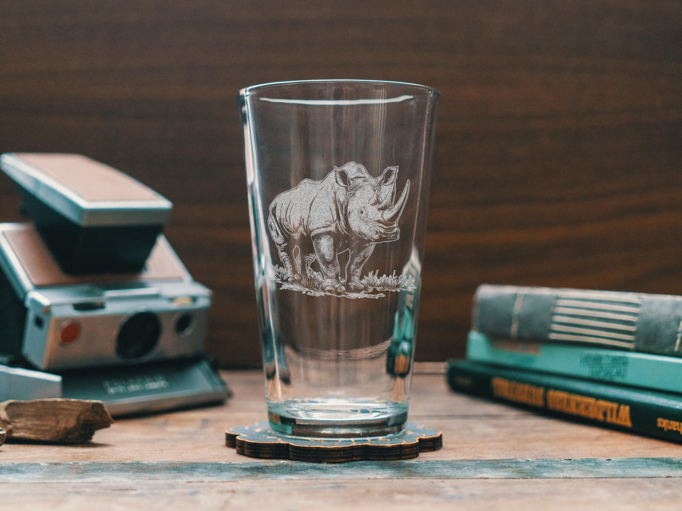 Rhinoceros Glasses | Personalized Safari Whiskey, Wine & Beer Etched Glassware Gift, African Wildlife Themed Drinkware, Memorable Trip Gift.