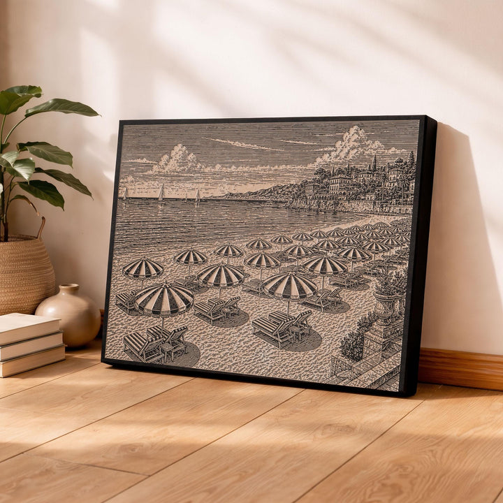 Mediterranean Beach Resort Engraved Illustration