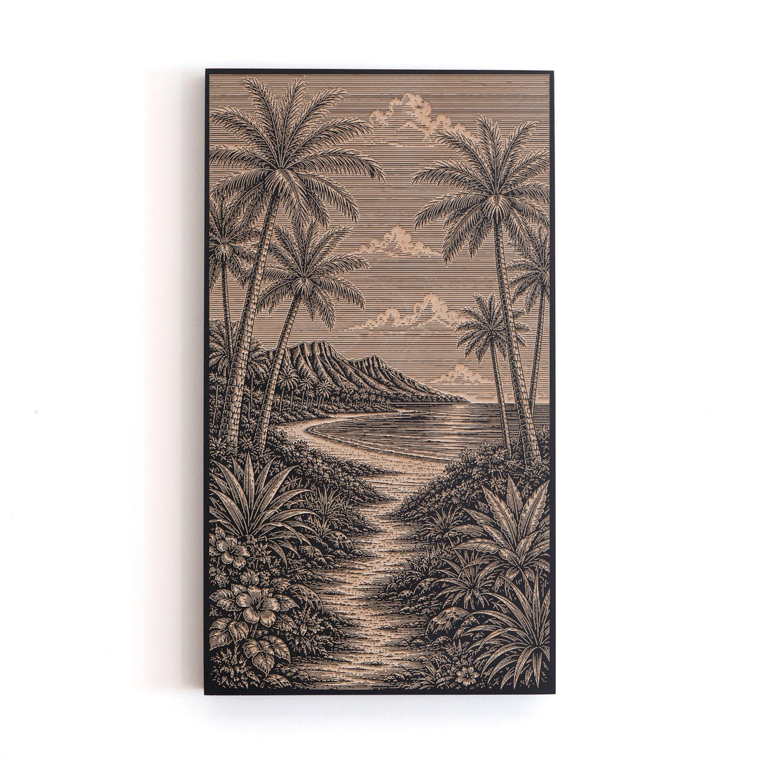 Maui Palm Path to Beach Engraved Birch Art Panel