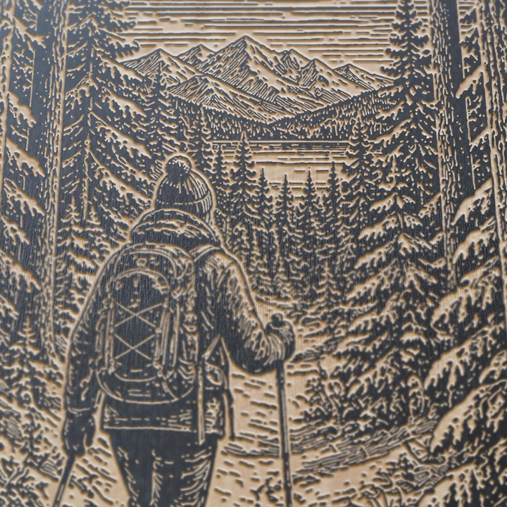 Snowshoe Trek Through Forest Engraved Illustration