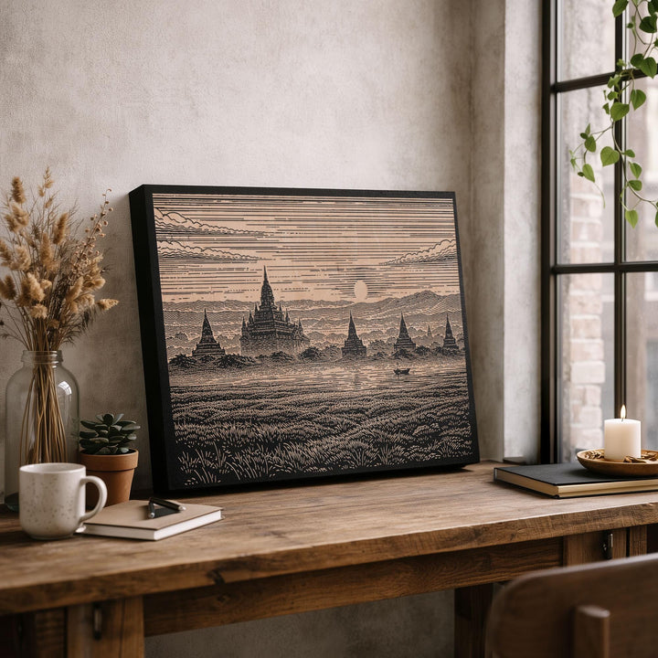 Bagan Myanmar Engraved Birch Art Panel