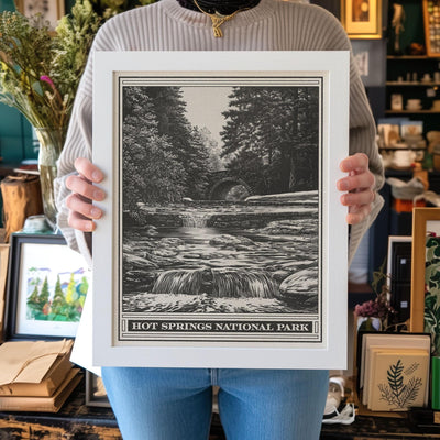 Hot Springs National Park Lithograph Style Print - Vintage Gulpha Gorge Arkansas quality archival matte fine art print. Home Decor Art Gift.