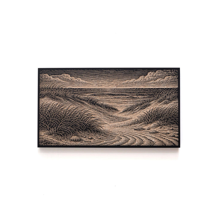 Serene Coastal Path with Beach Grass Engraved Birch Art Panel
