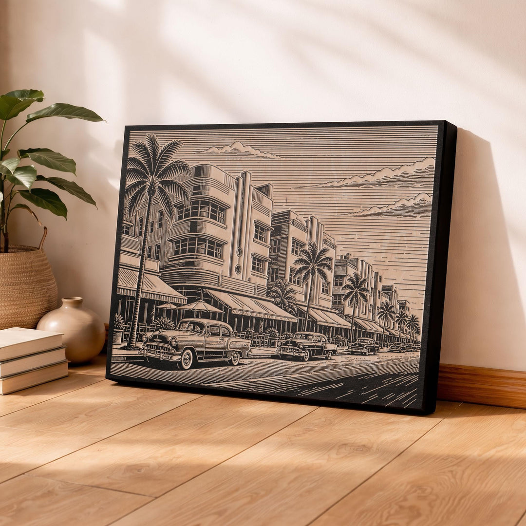 Miami Ocean Drive Engraved Birch Art Panel