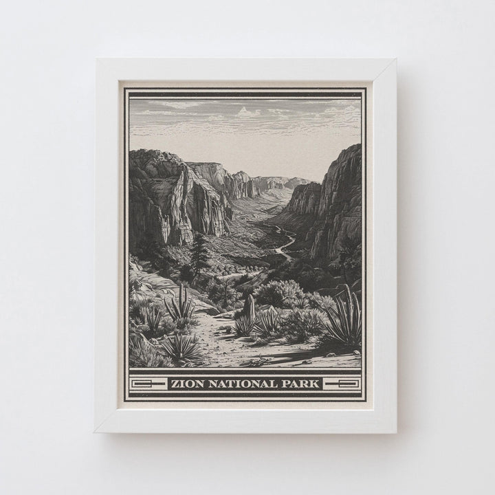 Zion National Park Big Bend of the Virgin River Lithograph - Vintage Utah poster design, archival matte fine art print, Outdoorsy Gift