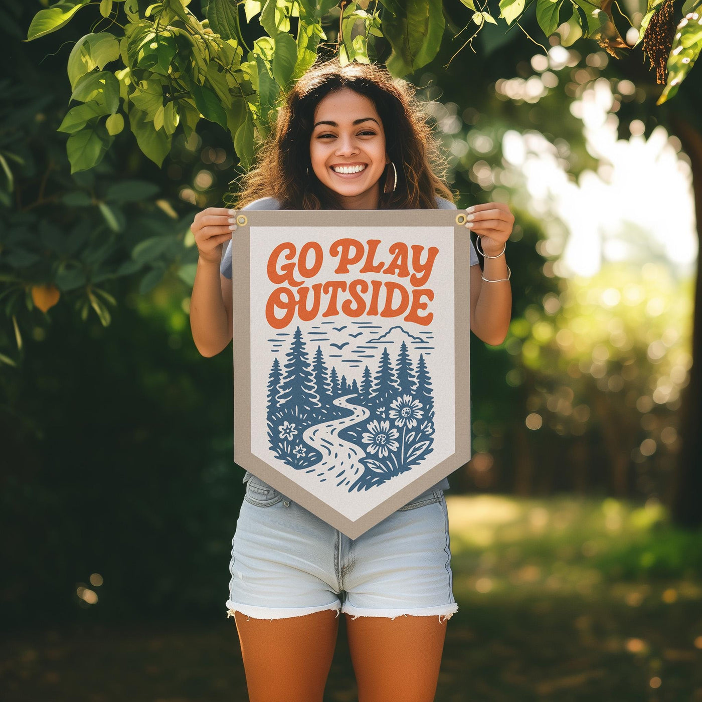 Go Play Outside Felt Camp Flag