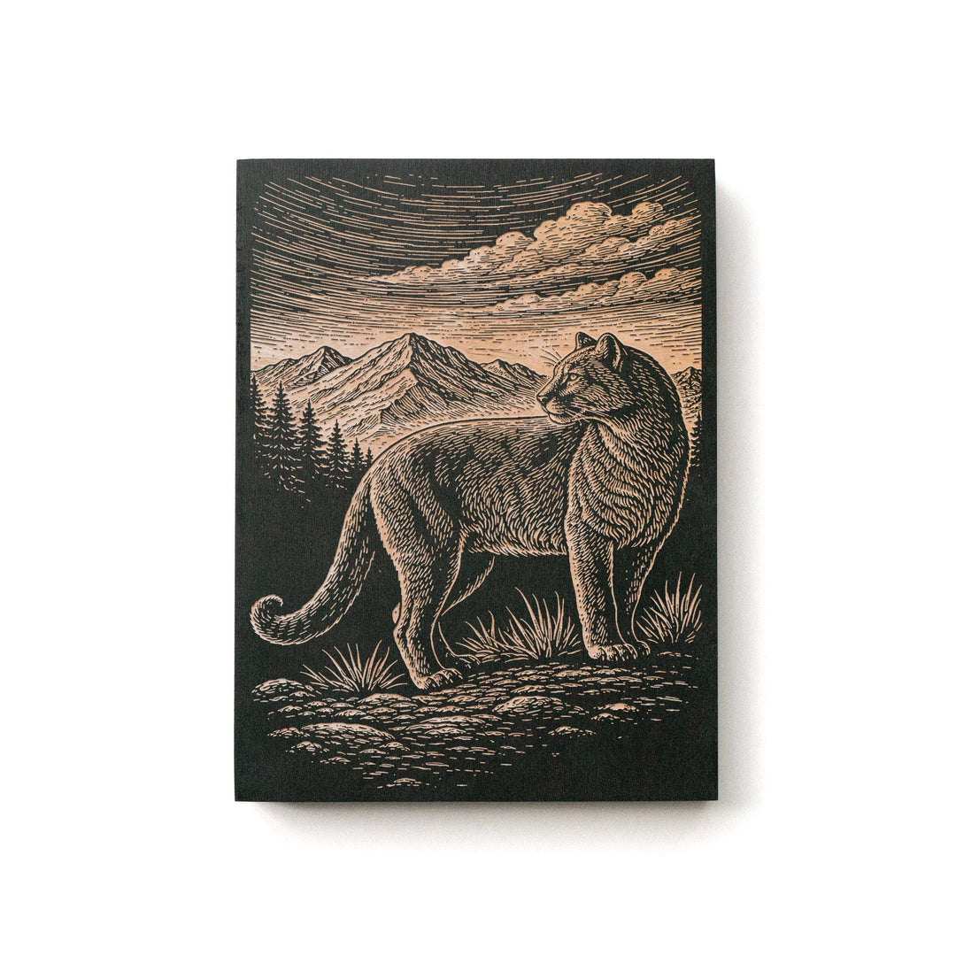Mountain Lion in the High Country Engraved Birch Art Panel