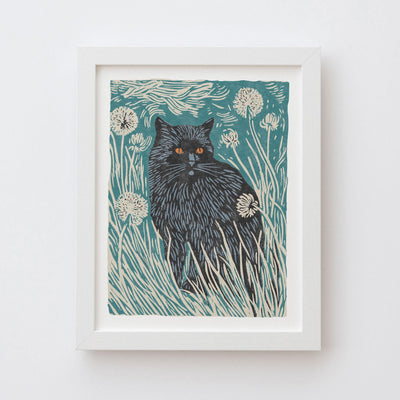 Black Cat in Dandelions Art Print