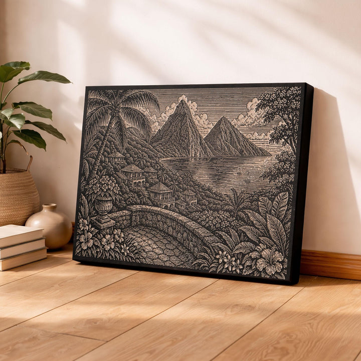 St. Lucia Pitons Engraved Birch Art Panel