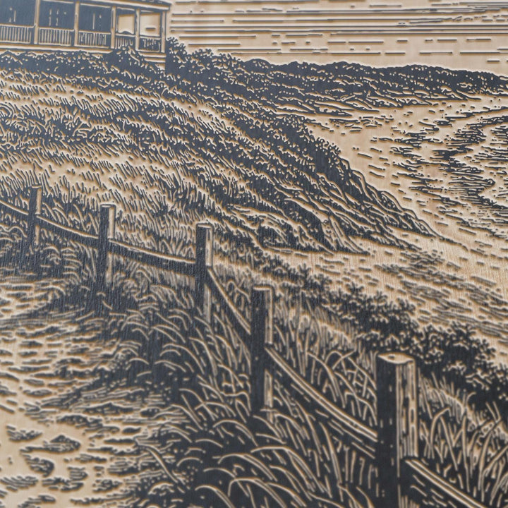 Seaside Cottage Engraved Birch Art Panel