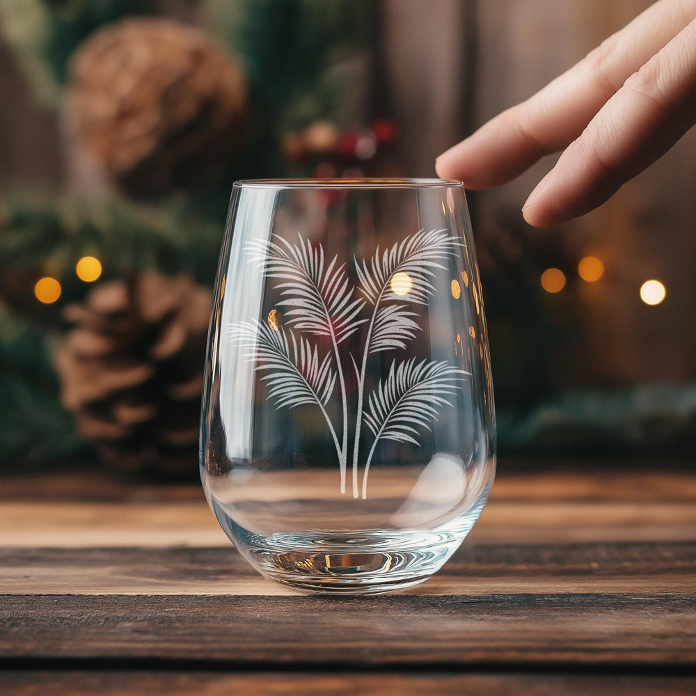 Palm Fronds Glasses | Palm Leaves Personalized Whiskey, Wine & Beer Glassware, Tropical Themed Drinkware, Island Lover Beach Home Decor Gift