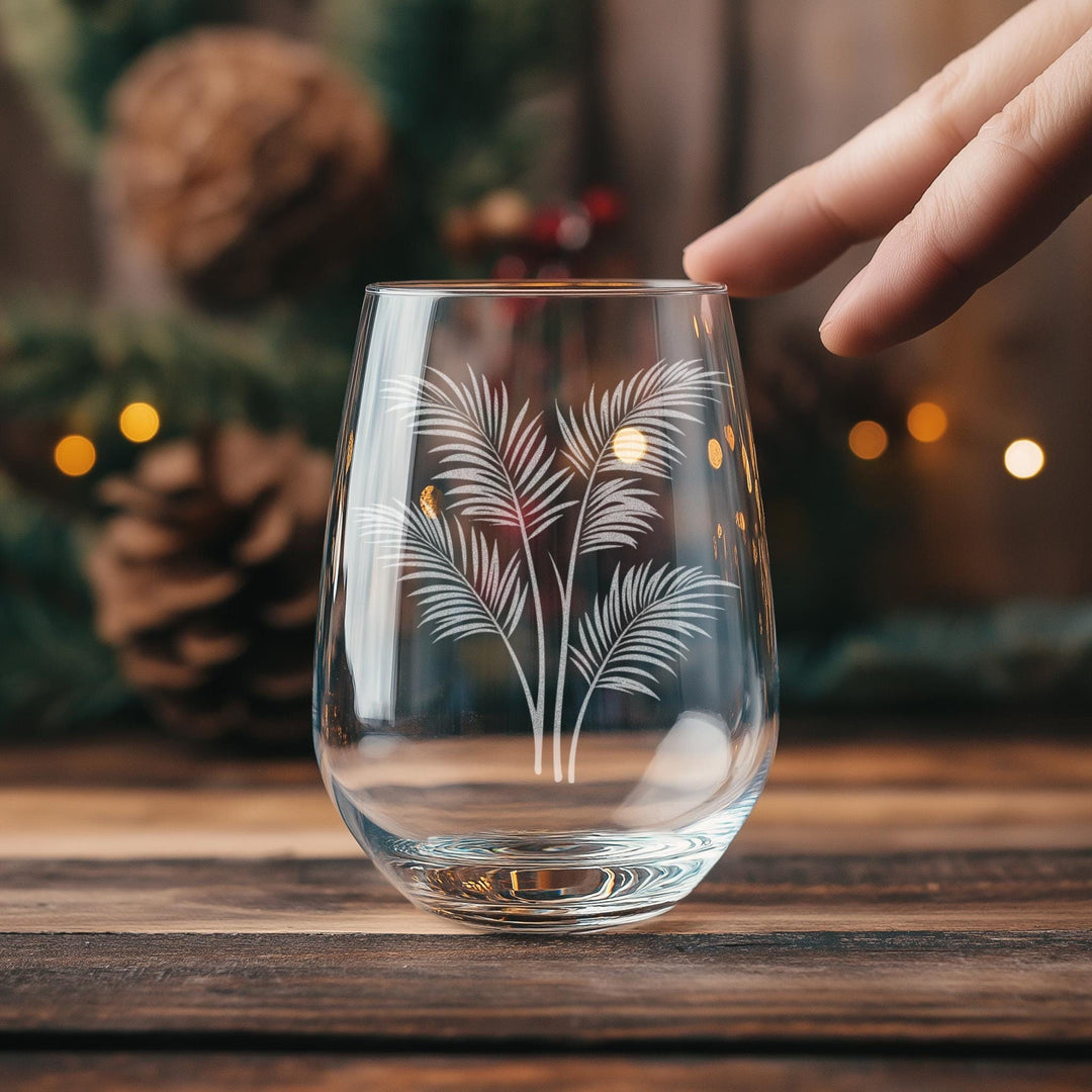 Palm Fronds Glasses | Palm Leaves Personalized Whiskey, Wine &amp; Beer Glassware, Tropical Themed Drinkware, Island Lover Beach Home Decor Gift