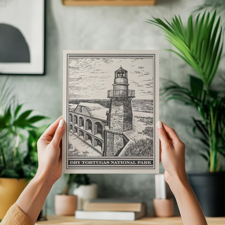 Dry Tortugas National Park Lithograph Style Print - Vintage Florida archival matte fine art print. Fort Jefferson Garden Key. Travel Gift.