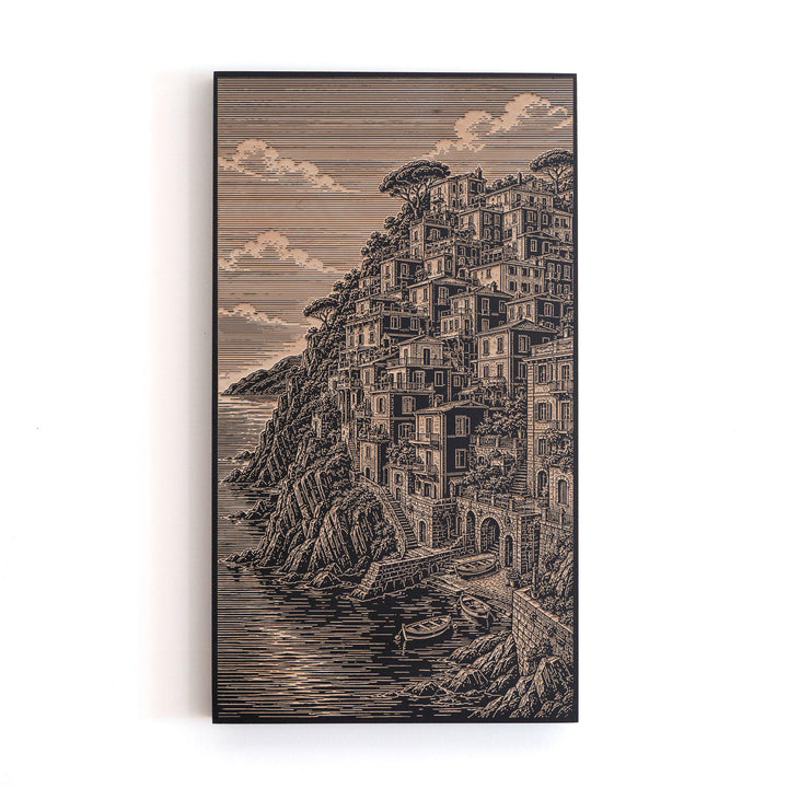 Cinque Terre Cliffside Village Engraved Birch Art Panel