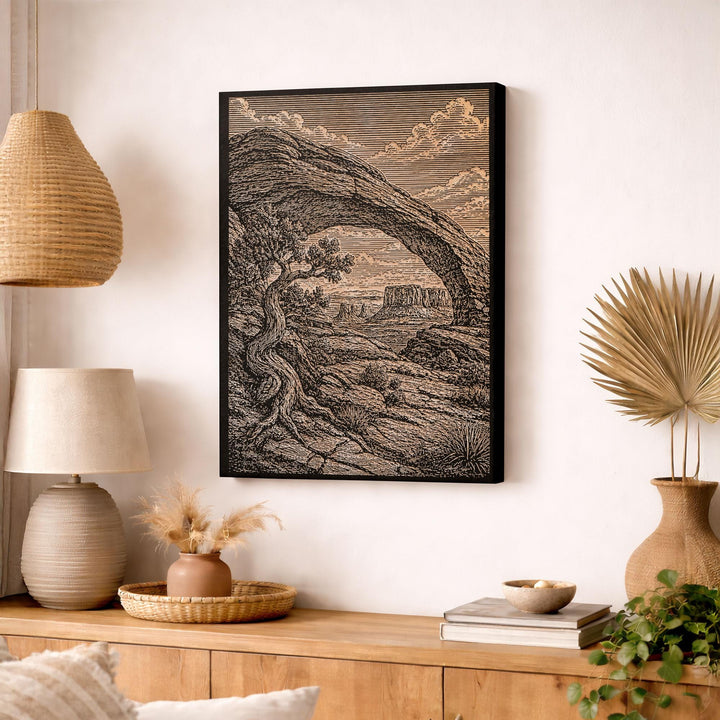 Red Rock Arch and Juniper Engraved Birch Art Panel