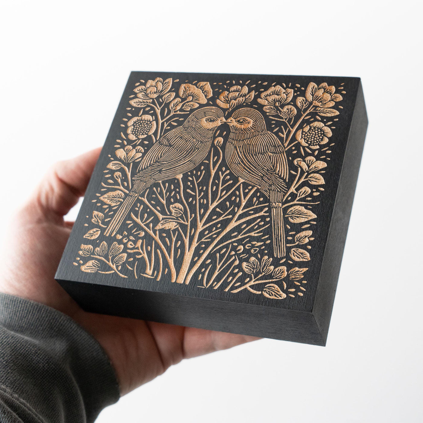Lovebirds Engraved Birch Wood Panel
