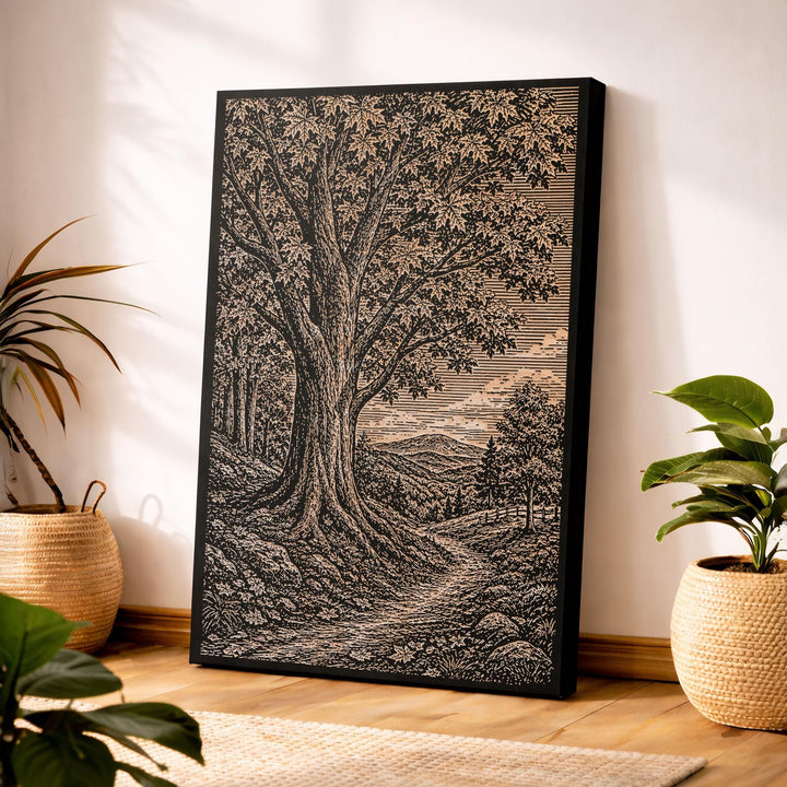 Sugar Maple Canopy in Autumn Engraved Birch Art Panel