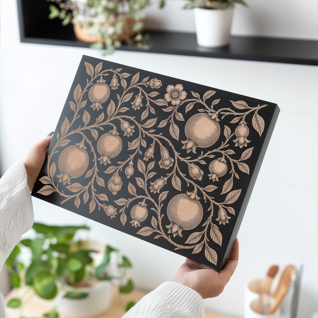 Pomegranate Vine Engraved Birch Art Panel