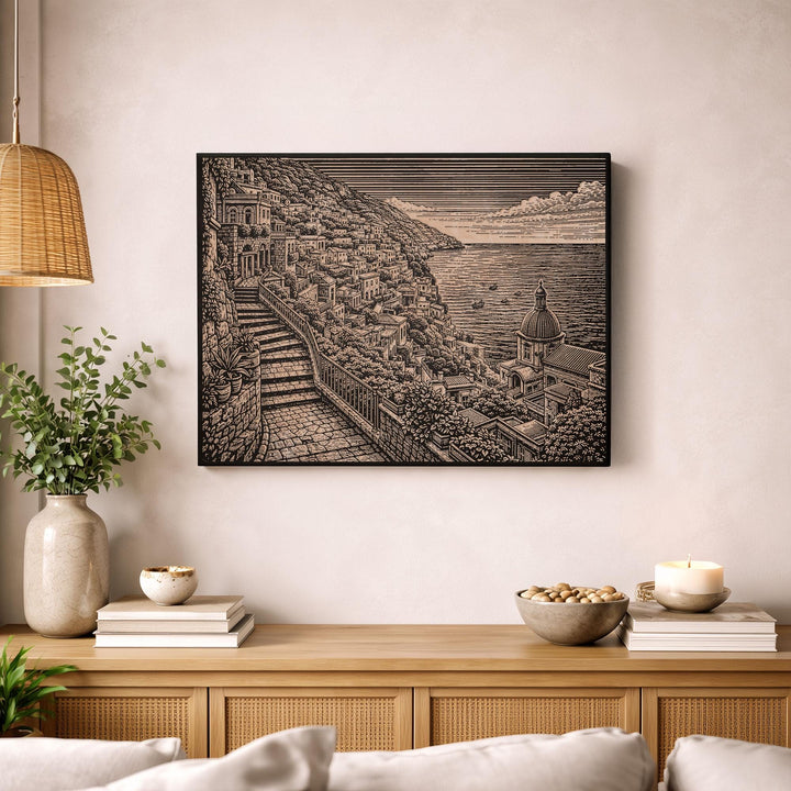 Positano Italy Engraved Birch Art Panel