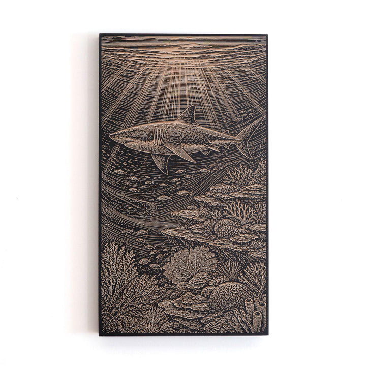 Shark Over Reef Engraved Birch Art Panel