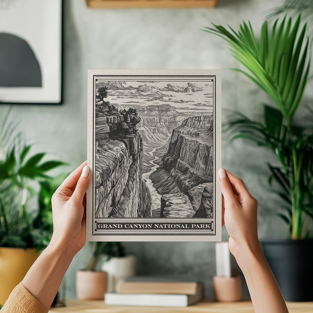 Grand Canyon Tuweep Northern Rim National Park Lithograph - Vintage Arizona poster design, archival matte fine art print. Outdoorsy Gift.