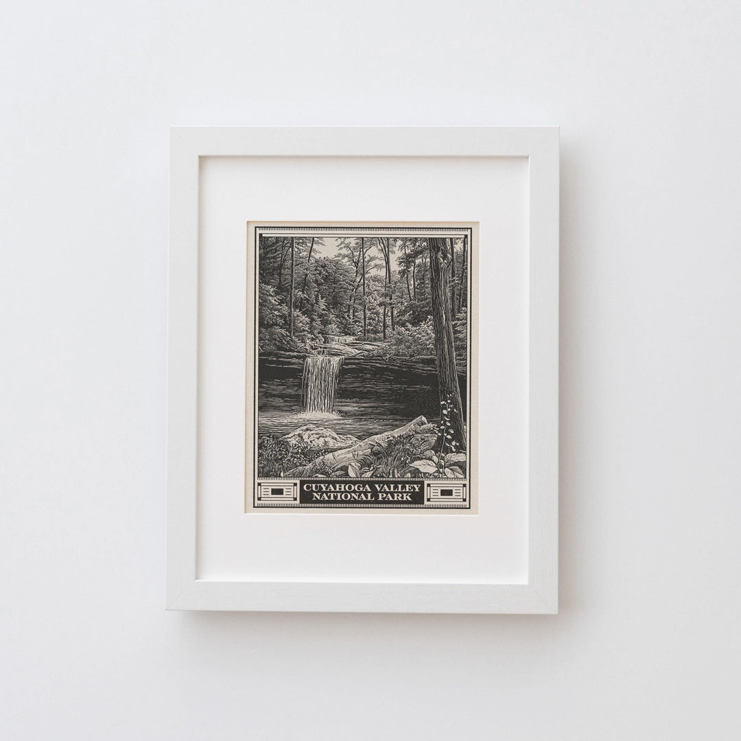 Cuyahoga Valley National Park Lithograph Style Print - Vintage Ohio archival matte fine art print. Brandywine Creek Waterfall. Hiker Gift.