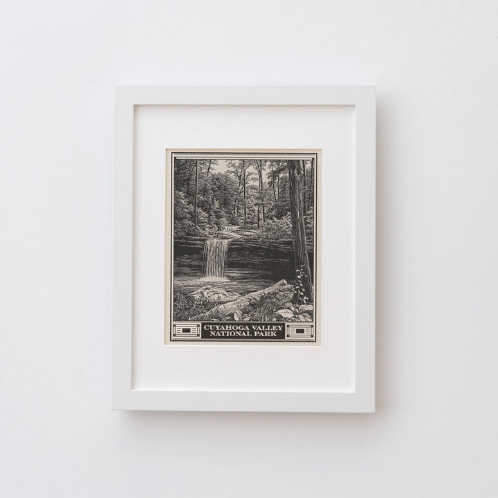 Cuyahoga Valley National Park Lithograph Style Print - Vintage Ohio archival matte fine art print. Brandywine Creek Waterfall. Hiker Gift.