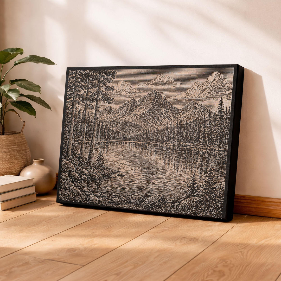 Alpine Lake Engraved Birch Art Panel
