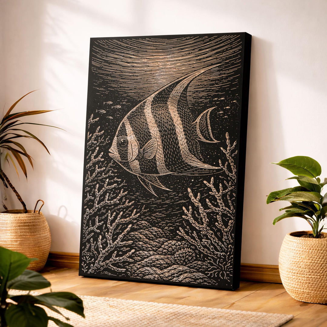 Angelfish Swimming Through Coral Reef Engraved Birch Art Panel